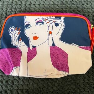 NEW! Estee Lauder Pink / Blue/ Orange Cosmetic Makeup Bag Zipper Top E15